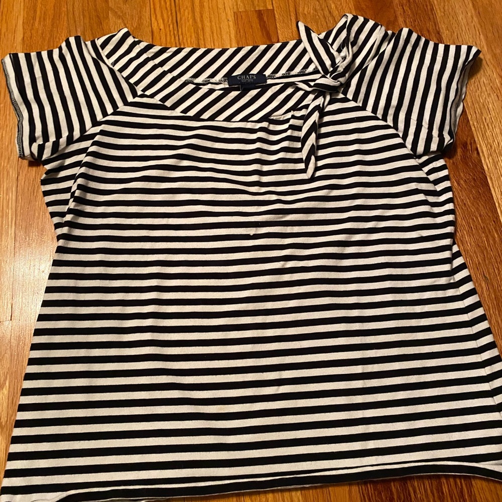 Short sleeve black and white stripe chaps blouse